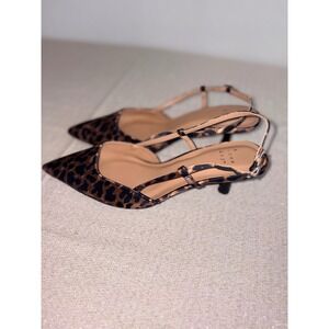 A New Day Leopard Slingback Kitten Heels Brown Black 7.5 new Pointed Toe Strappy